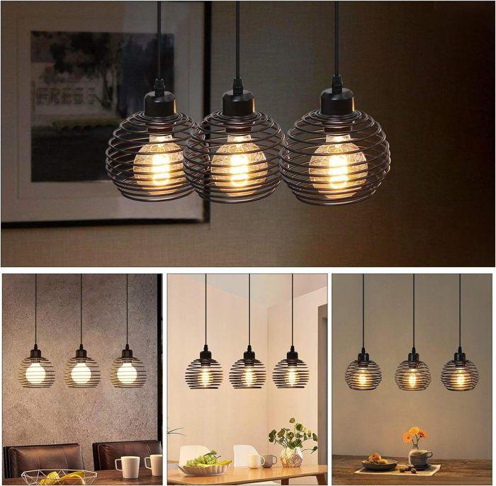 Lampe suspendue - NETTLIFE - E27 - 3 ampoules - Métal noir - 144x50 cm