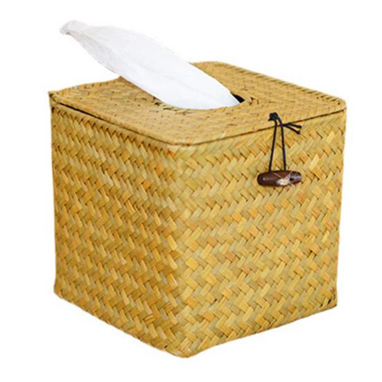 Tissue Box Napkin Dispenser Large Capacity Design Easy to Use Decorative Straw Woven Napkin Box Holder Desk Ornament
