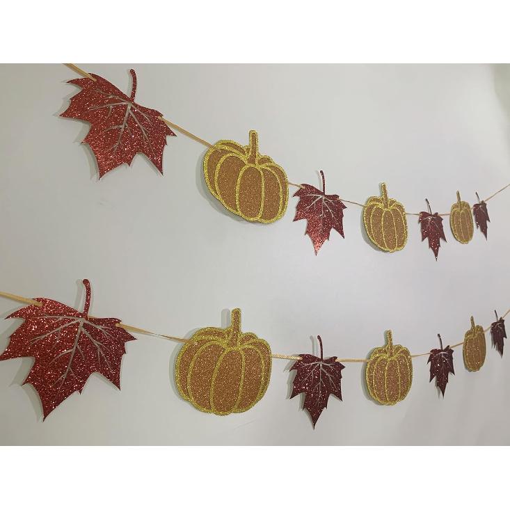 Fall Decorations Home Thanksgiving decor - Pumpkin and Maple Leaves Sign Fall Autumn Harvest Garland Hanging Bunting Banner(Pre-Strung)