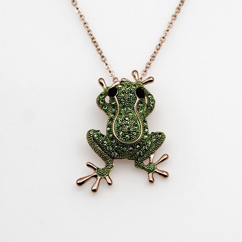 

Frog Rose Gold Color Green Crystal Stone Charm Statement Necklaces & Pendants Animal Jewelry For Women Fashion Boho Necklace рожевий колір золота