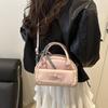 Lace Ribbon Boston Handbag PU Leather Bow Shoulder Bag Sweet Crossbody Bowling Bag  School