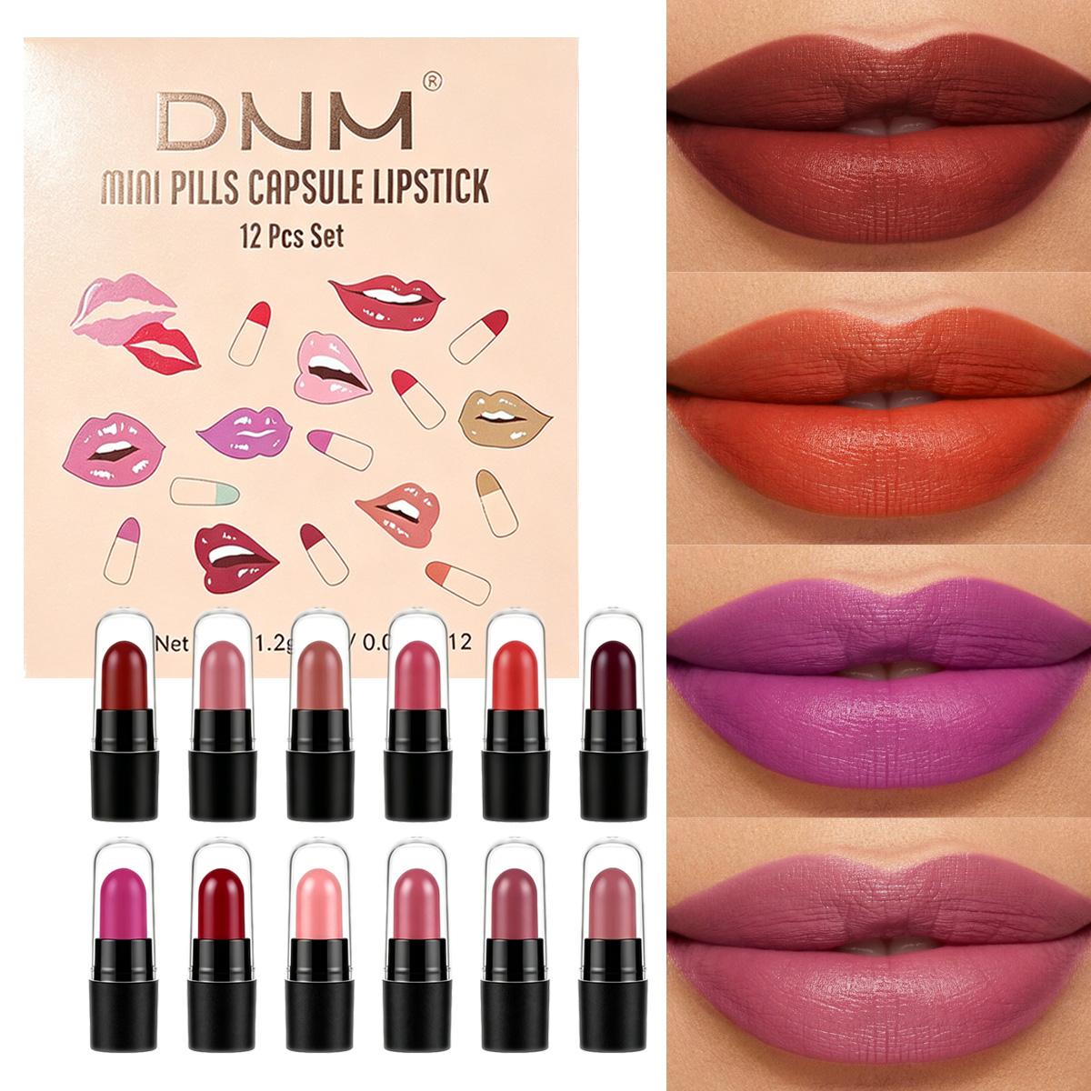 DNM Mini Capsule Lippenstift 12 Delige Set Mat Waterdicht Duurzaam En Plakt Niet Makkelijk Aan Bekers Rendering Lippenstift multi