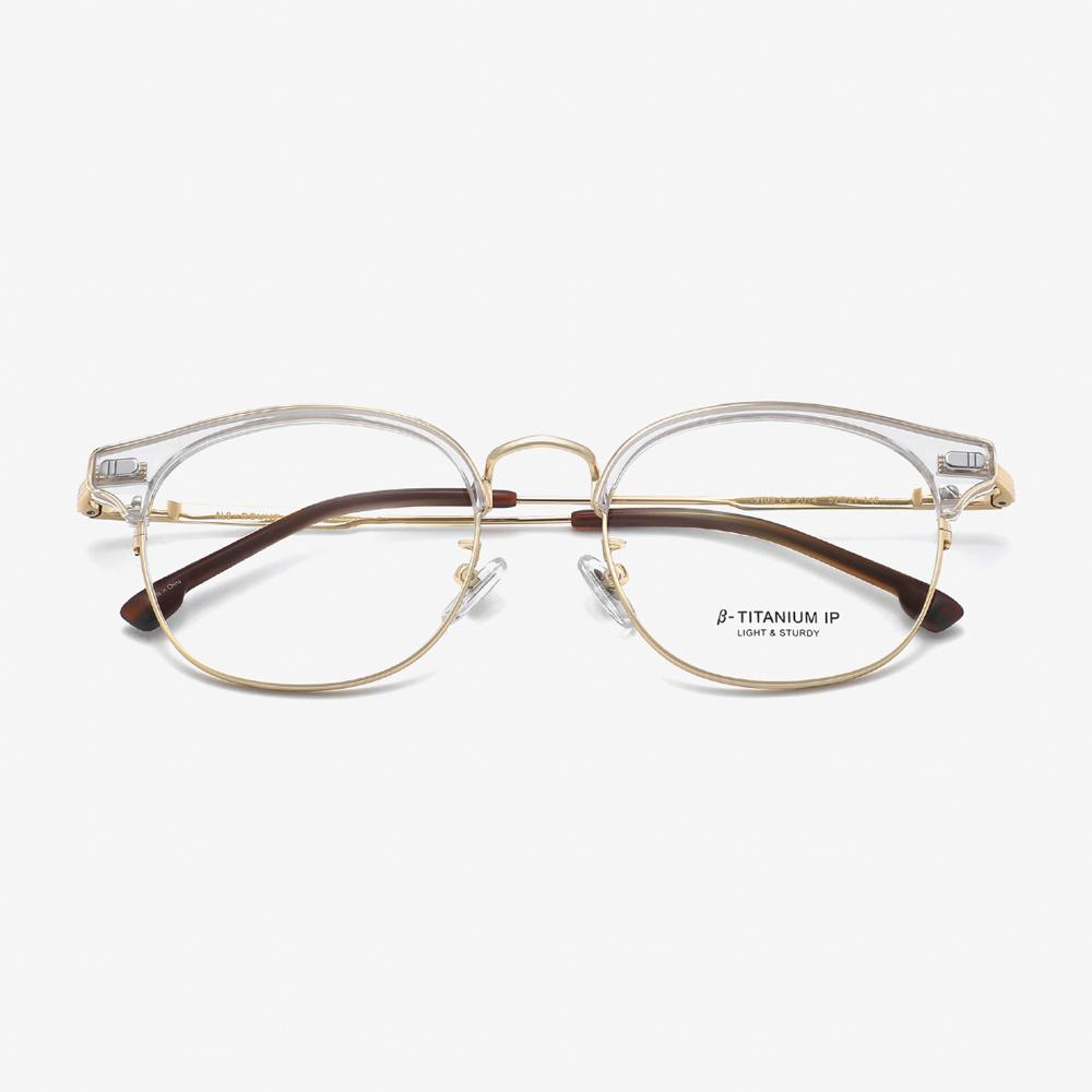 Alloaiweeo [Aloxrounz] Over Silhouette Browline Glasses Frame Ara9103 C4 Transparent Clear/Gold