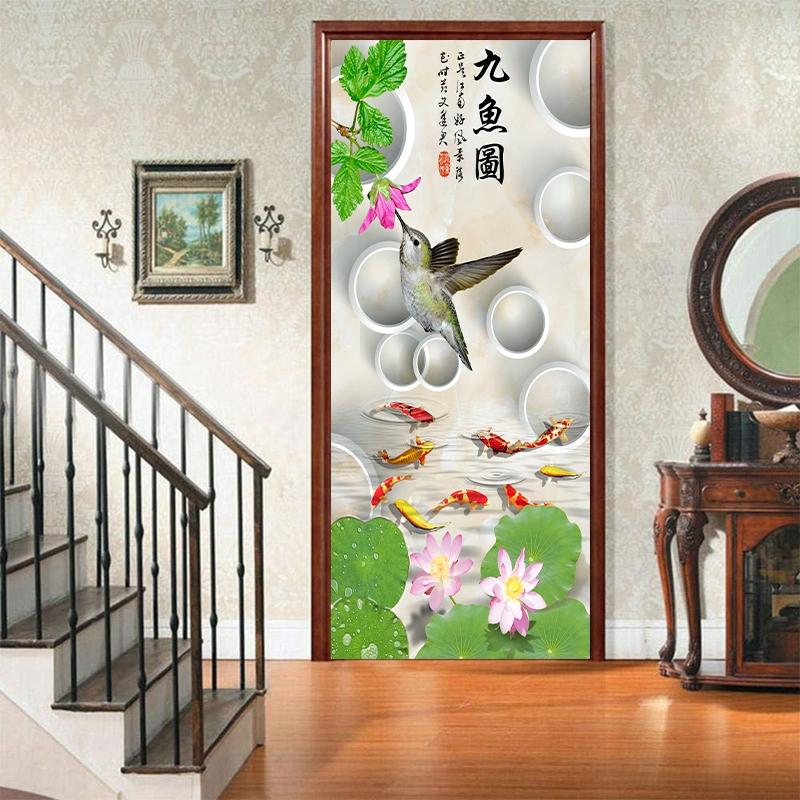 Landscape Door Fridge Decoration Stickers Sunset Simple Abstract Lines Bamboo Wallpaper For Living Room Home Decor Bedroom Art Decals