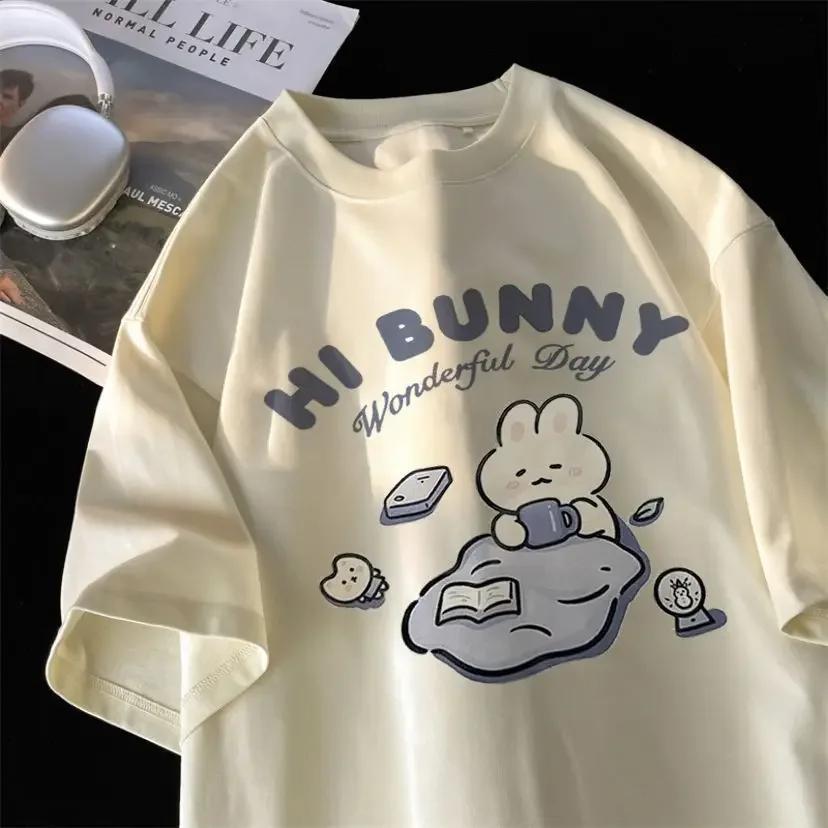 Cartton Hi Bunny Print Women Short Sleeved T-shirt for Women Cartoon Women Short Sleeved Shirt Women Fashion Cute Tops