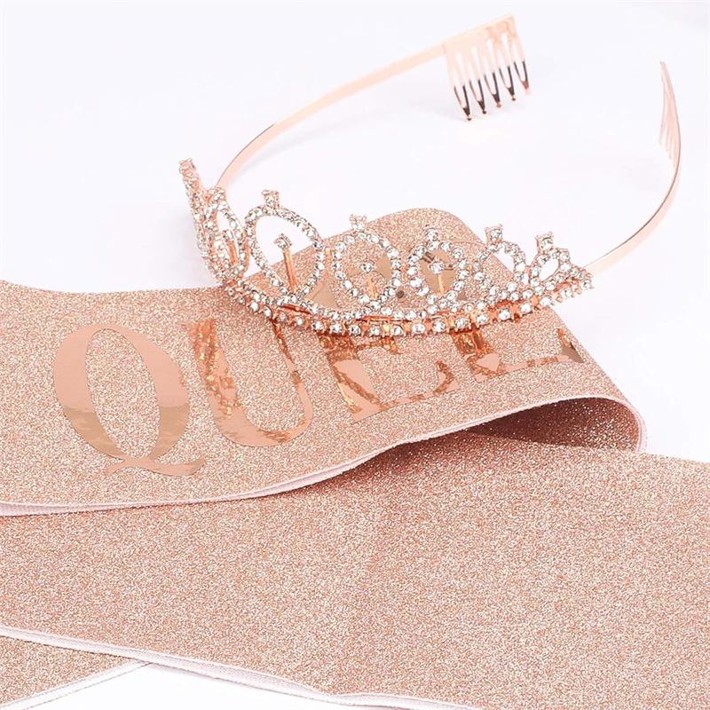 Birthday Queen Sash & Rhinestone Tiara Set for Women Rhinestone Queen Tiara for Girl Glitter Crystal Hair Accessories