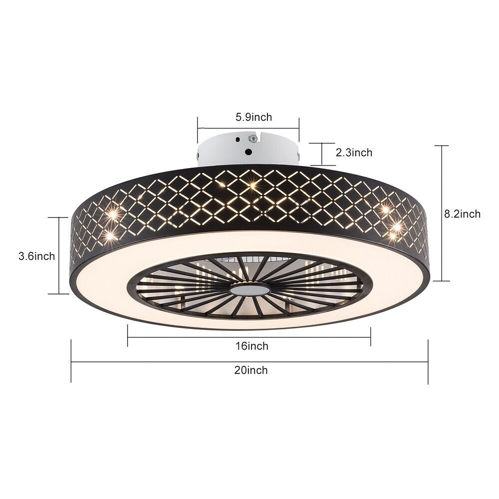 

Современный низкопрофильный 20-дюймовый потолочный вентилятор с дистанционным управлением, регулируемая яркость, 3 цвета, светодиодный вентилятор, детский потолочный светильник для помещений 48W&110-120V чёрный