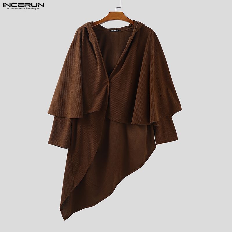 INCERUN Autunno Inverno Uomo Mantello Irregolare con Cappuccio Top Ampi Larghi Cappotti a Mantella con Texture
