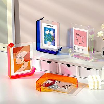 6/7-Inch Floating Photo Frame DIY Double-sided Horizontal Vertical Neon Acrylic Home Office Desktop Standing Decorative