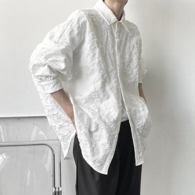 Fall Spring Shirt Flower Rilievo Button-down Collar Cardigan Cardigan Long Sleeves Turn-down Loose Mid Length Dark Style Daily Wear