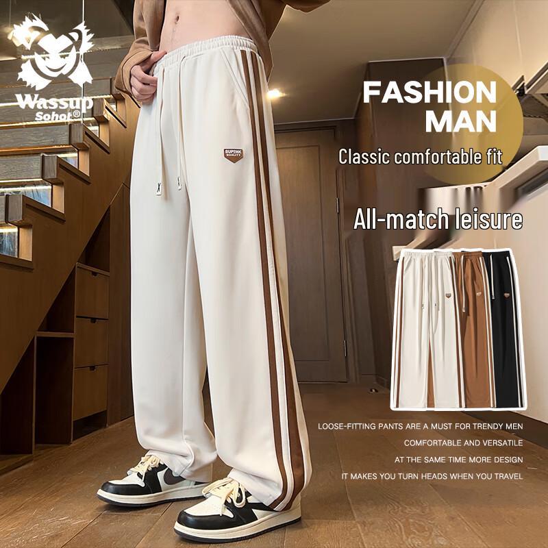 Wassup Sohot Men's Loose Fit Letter Print Straight Leg Casual Pants