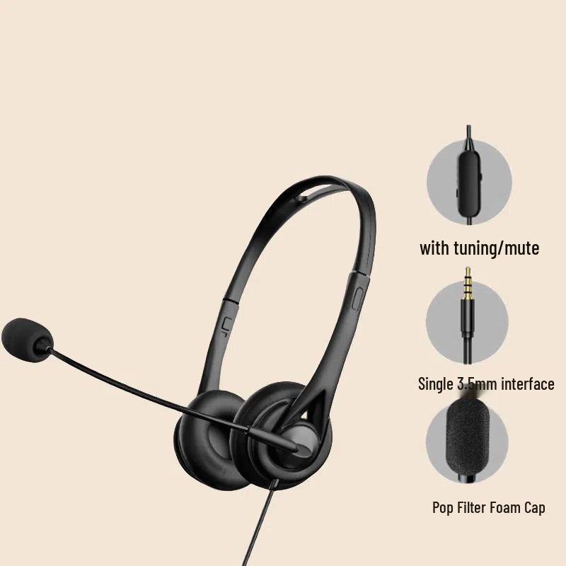 Noise-Canceling Over-Ear Telephone Headset with Microphone for Telesales Agents