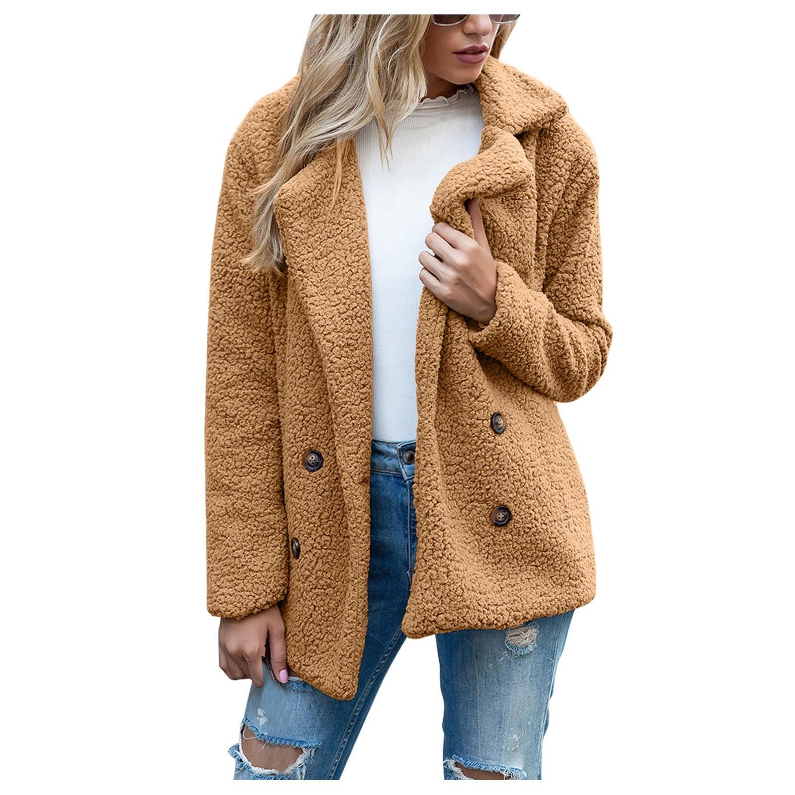 

Women s Fashionable And Comfortable Regular Thick Collar Coat Top Plush Warm Coat S хакі