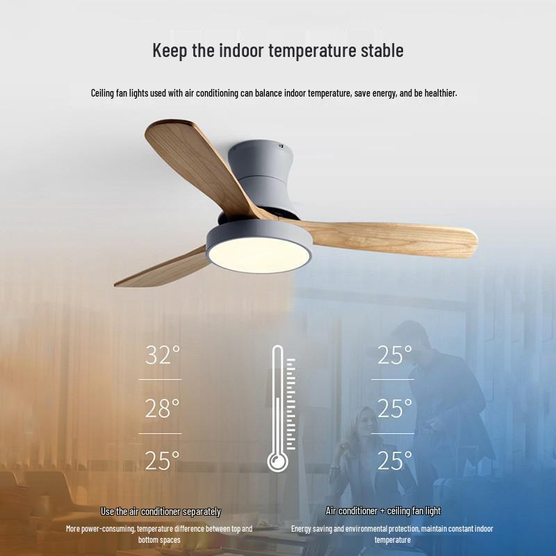 42-Inch Modern Minimalist Copper Ceiling Fan with Dual-Control Silent Light and Wooden Blades