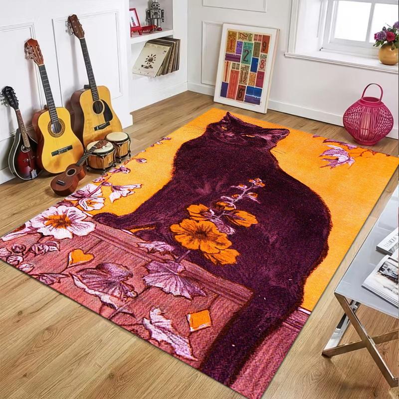 

Artistic Black Cat Rug Vintage Floral Border Print Non-slip Washable Durable Floor Mat for Living Room Bedroom Decor 40X60cm