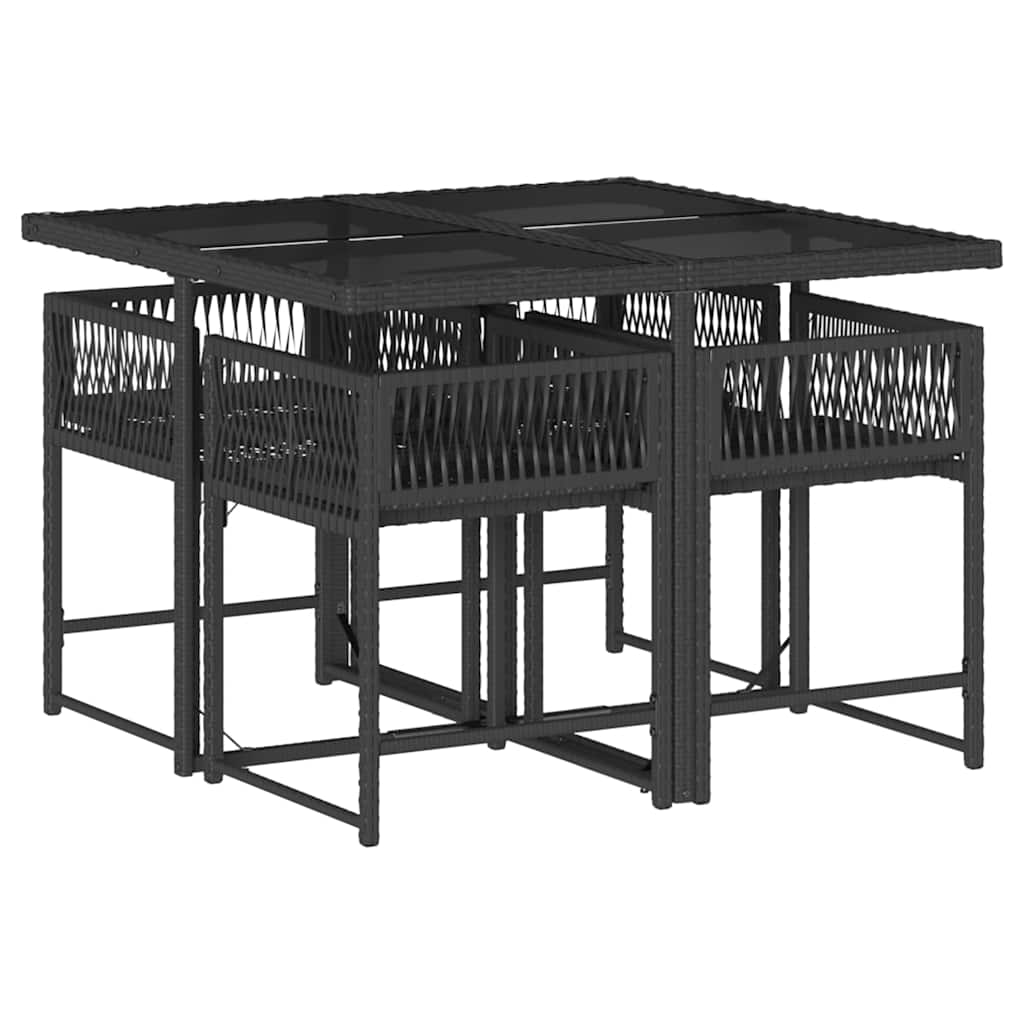 Vidaxl 5-Cz. Garden Furniture Set With Cushions, Black, Poly Rattan