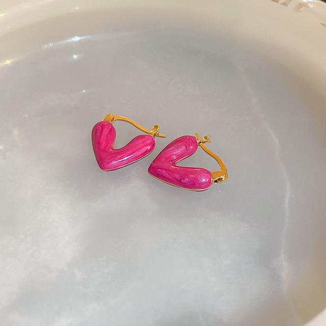 Heart Drip Oil Ear Buckle Korea Sweet All-matching Temperament Hoop Earrings Delicate High-grade New Gold Plating Jewelries