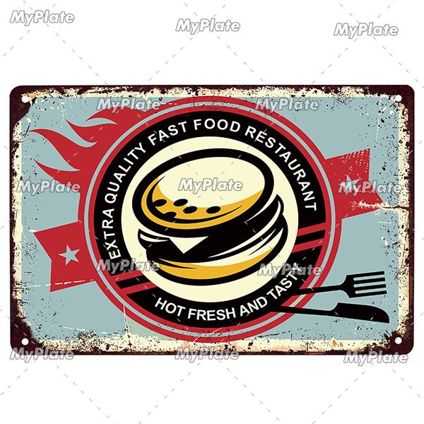 [MyPlate] Hamburger Metal Sign Plaque Metal Vintage Tin Sign Wall Decor For Club Man Cave Bar Decoration Tin Plate