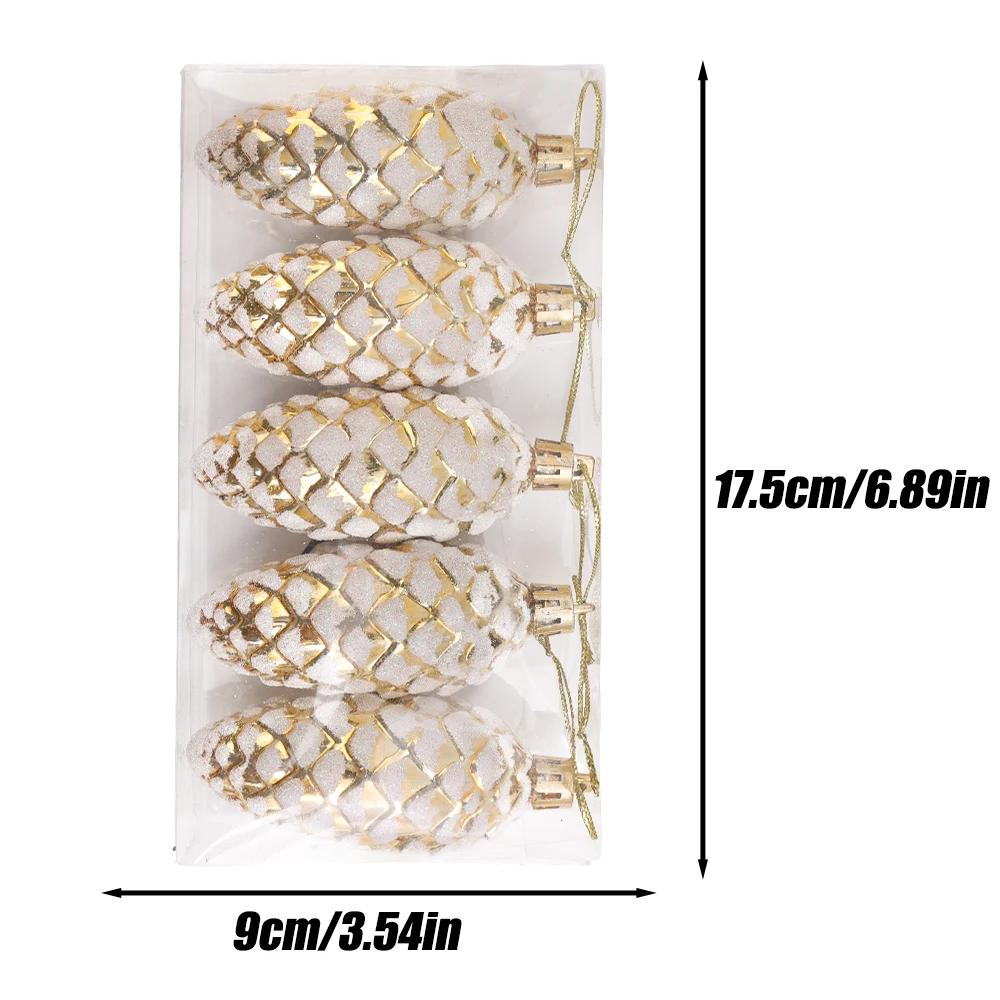 5Pcsbox Christmas Ball Ornaments Pine Nuts Ball Decor Christmas Tree Hanging Pendant Xmas New Year Party Garden Decor Supplies