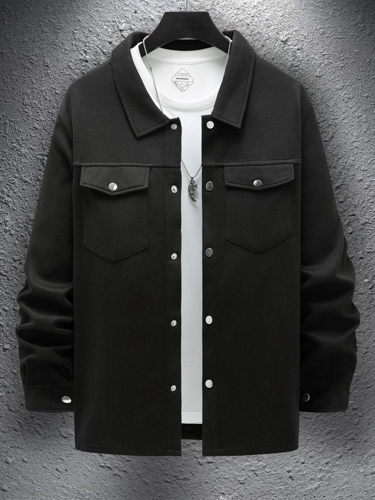 2024 Men's Casual Solid Color Single-Breasted Long-Sleeved Jacket - European & American Style.