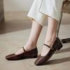 Bata Sheepskin Mary Jane Shallow Women's Vintage Elegant Versatile Flats