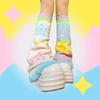 Damen Gestrickte Lange Beinwärmer Socken Japanisches Harajuku Sternenmuster Regenbogen Gestreift Wendbar Ausgestellte Baggy Beinabdeckungen
