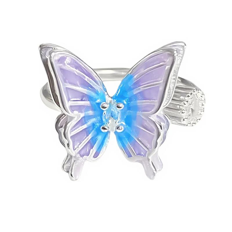 [Qixi Festival Romance] Purple Enamel Dripping Oil Zir*****Pening Ring Butterfly Personality Sweet Dream Niche Ring