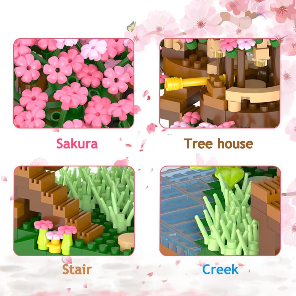 3D Mini Sakura Tree Building Blocks Toys, Diy Cherry Blossom Bricks Tree House Model, Ornament Model, Brick Games, Kids Gift