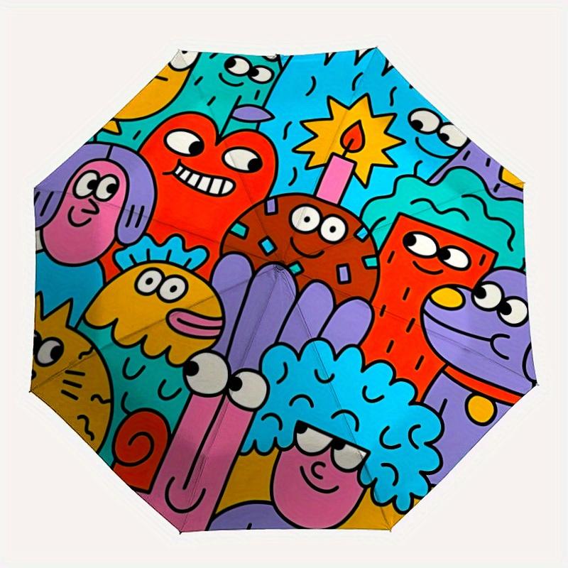 

1pc Colorful Creatures Automatic Folding Umbrella, Portable & Foldable Design with 8 Ribs, Casual Outdoor Accessory yy250729157