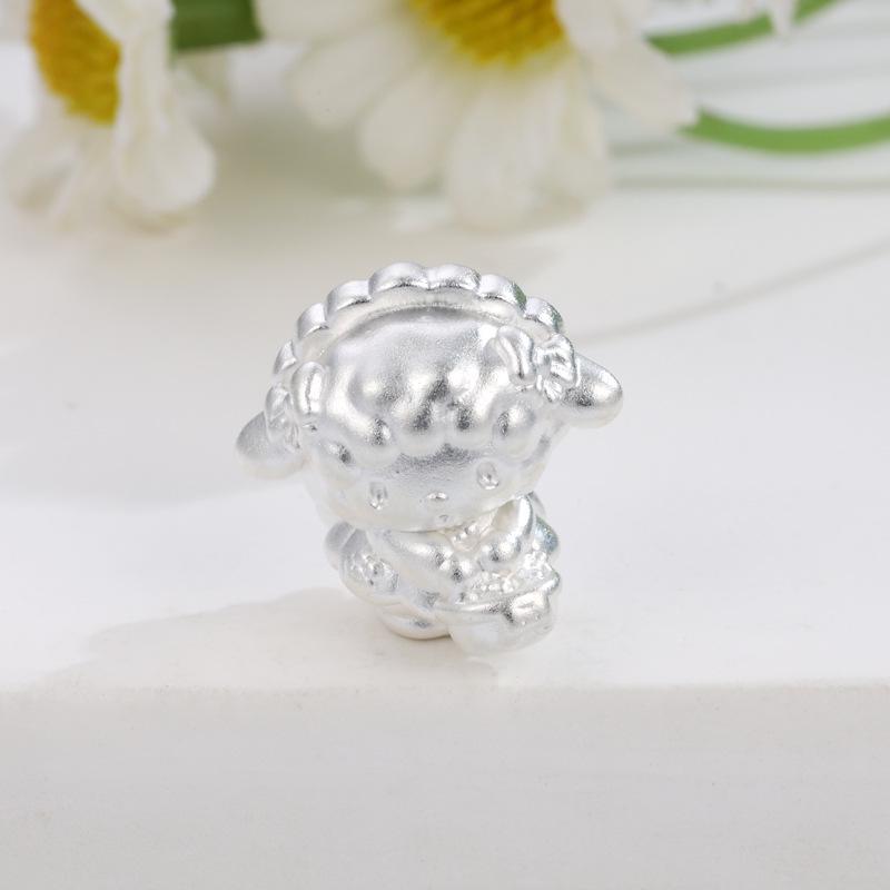 Sterling Silver 999 Little Sheep Beaded Flower Child DIY Jewelry Accessories