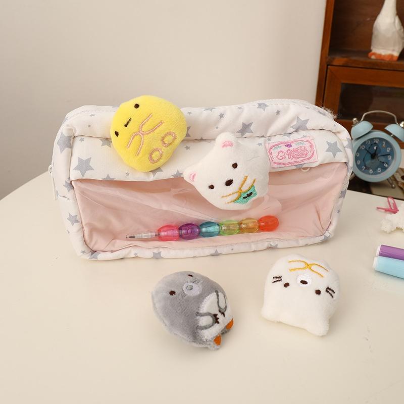 Cute Sweet Large Capacity Padded Transparent Pencil Case With 4 Doll Student Stationery Pen Bag Girly Cosmetic Storage Bag Gifts