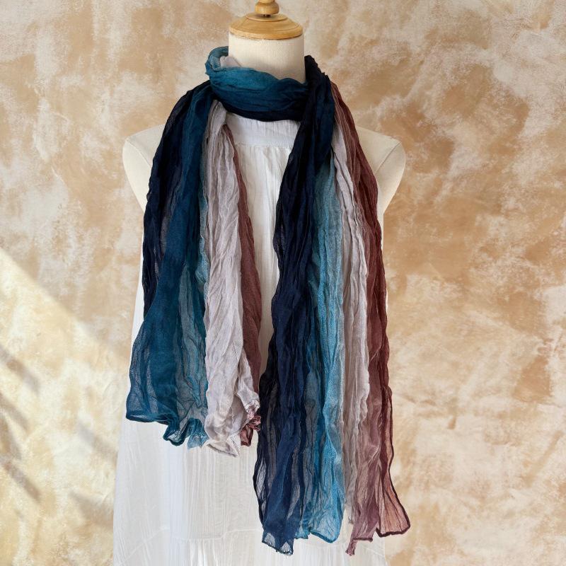 Künstlerischer Baumwollleinen Blumen Plissee Gaze Schal - Dali Reise Dünner Schal Snood