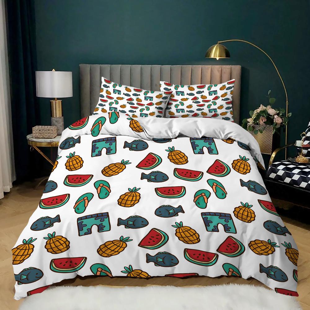 Korean Simple Three-Piece Set Love Leaf Kit Quilt Cover Bedding