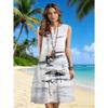 Robe d'été sans manches à col fendu pour femme, imprimé art abstrait, coupe décontractée ample, longueur genou, pour la plage, les vacances et le quotidien