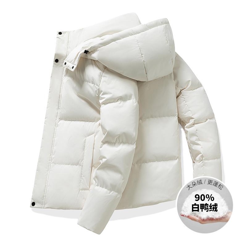 Winter new men's Korean solid color hooded white duck down warm and versatile down jacket couple men's and women's jackets