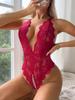 Sexy Costume Red Woman Cosplay Erotic Open Bra Lingerie Uniform Lace Hollow Bodysuit Sexy Costumes Transparent Crotchless
