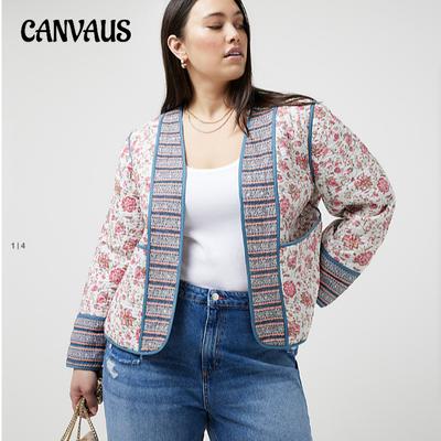 Veste en coton matelassé imprimé automne et hiver pour femme, cardigan à blocs de couleurs, petite veste