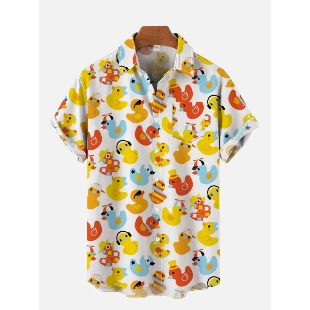 2026 Men's Summer New 3D Printed Reachy Duck Pattern Hawaiian Shirt Casual Printed Floral Short Sleeve Hawaiian Tropical Tops