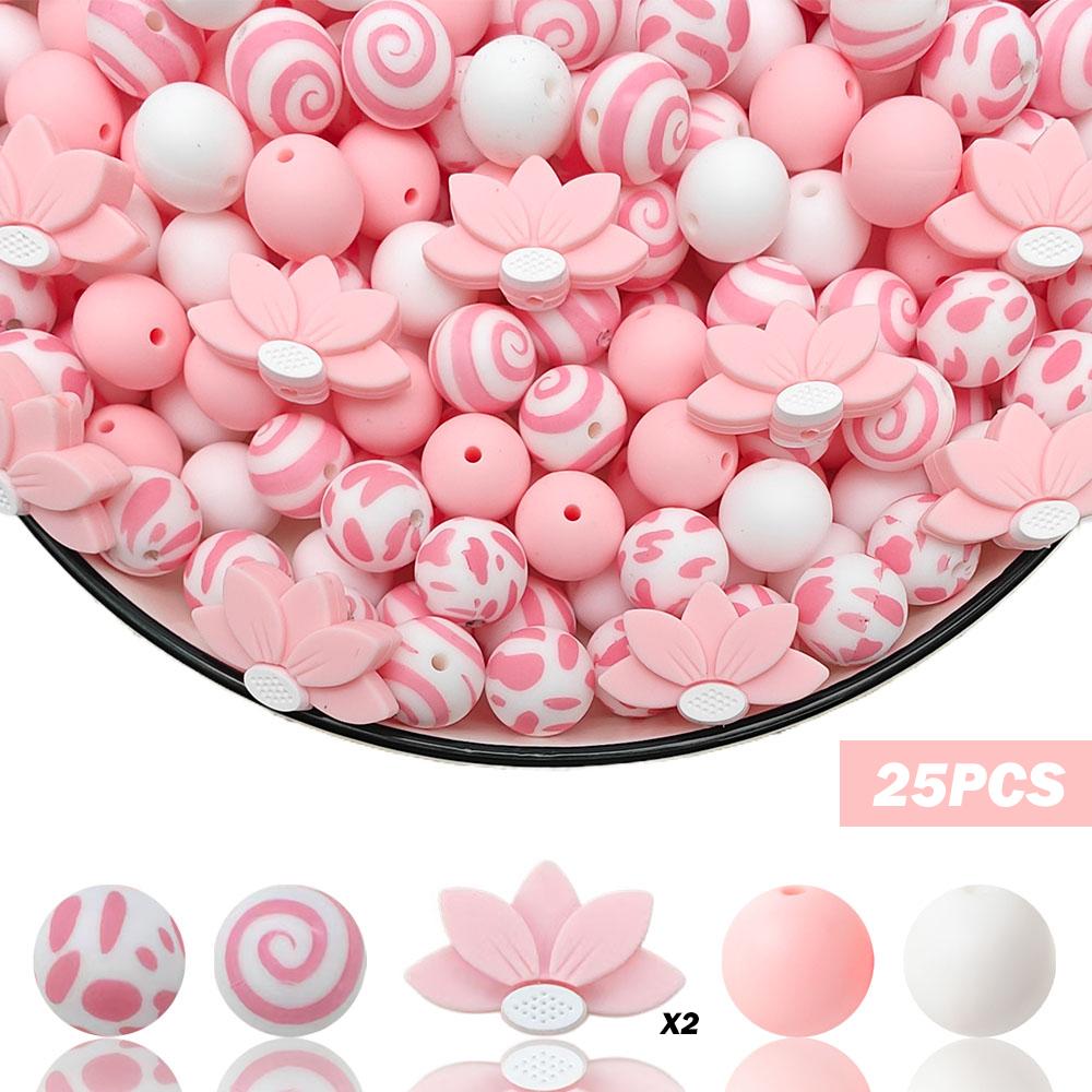

25/34/53/54PCS Lotus Flower Silicone Bead Set, perfect for DIY handmade crafts such as keychains, necklaces, bracelets, etc