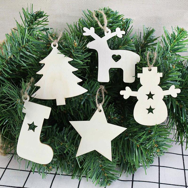 10pcs/lot Wooden Christmas Tree Hanging Ornament Pendants Christmas Decorations For Home Party New Year Navidad Natal Kids Gift