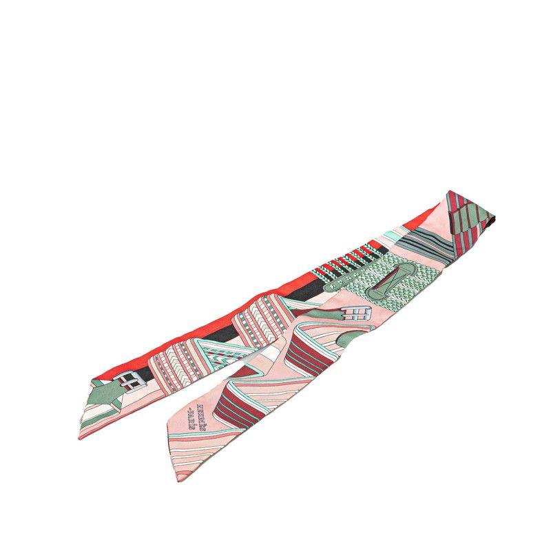 Used Hermes Twilly SANGLES EN ZIGZAG Zigzag Sangle Scarf Pink Multicolor Silk Women s HERMES [1-0211178]