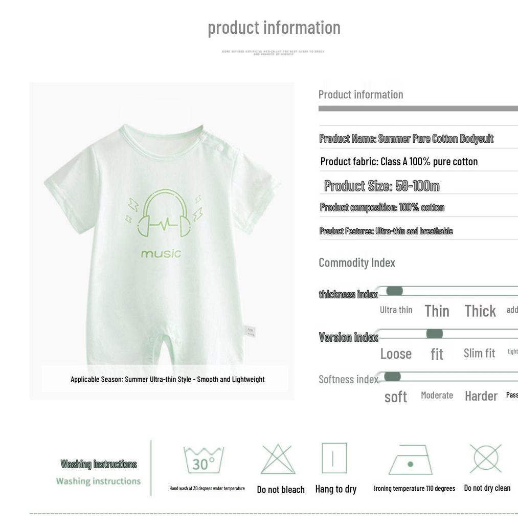 Pure Cotton Short Sleeve Baby Onesie - Newborn Summer Pajama Bodysuit