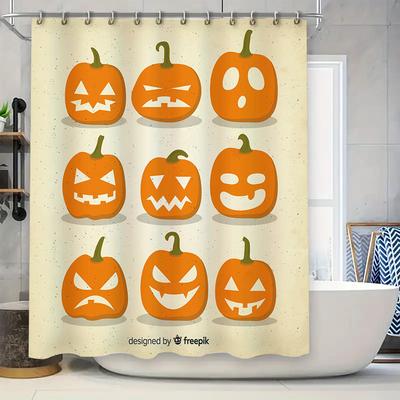 Halloween Decorative Shower Curtains Pumpkin Print Fabric Bathroom Shower Liner Waterproof 3D Printed Decoration Home Decor