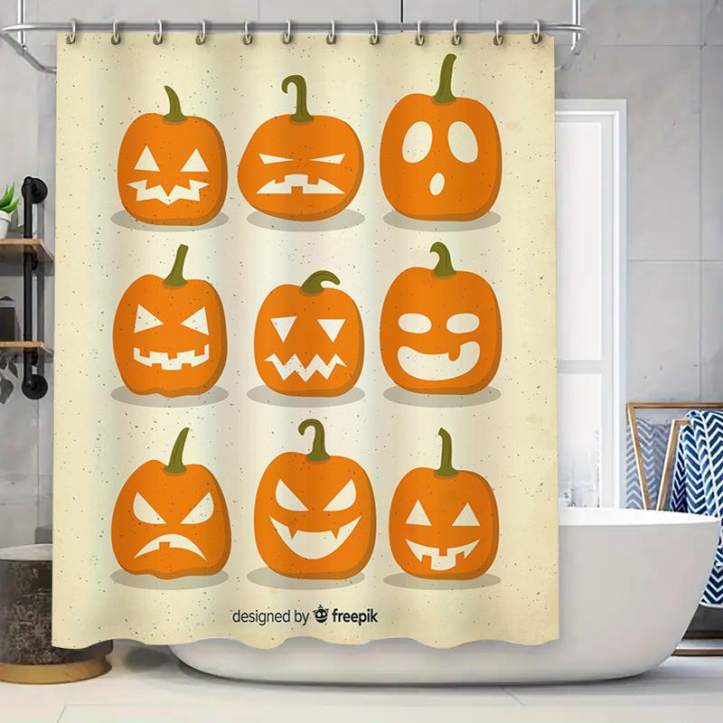 

Halloween Decorative Shower Curtains Pumpkin Print Fabric Bathroom Shower Liner Waterproof 3D Printed Decoration Home Decor 90x180cm