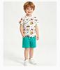 European Style Kids' Summer Two-Piece Set with Cartoon Car Print - Short Sleeve and Shorts