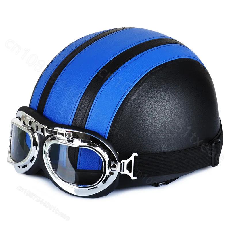 Motorcycle Leather Helmet Retro Personalized Summer Helmet Four Seasons Fashion Half Helmet Windproof Gift Mirror