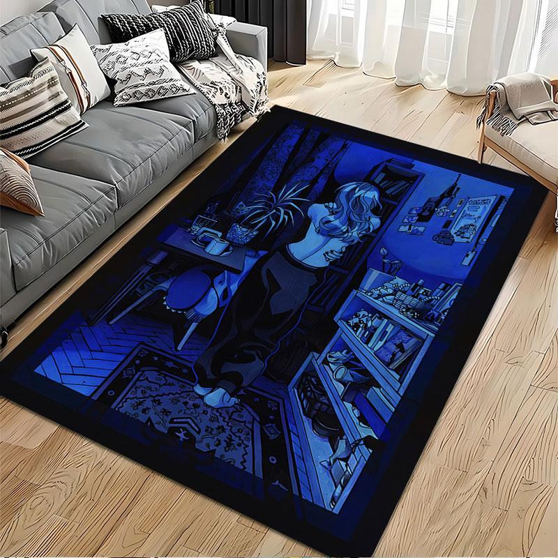 Girl in Blue Room Art Carpet suitable as a non-slip mat for the living room or bedroom sofa