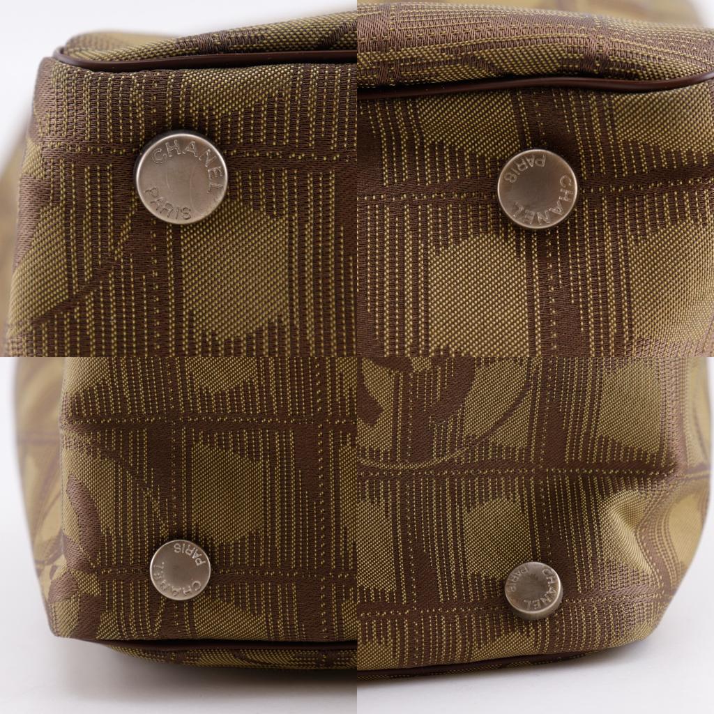 Chanel Tote MM Tote Bag A15991 New Travel Line Khaki Nylon Canvas Women Used