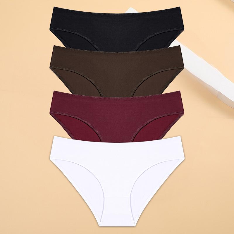 4 ks/sada Kalhotky pro ženy se sníženým pasem, sexy bavlněné kalhotky pro ženy, jednobarevné spodní prádlo, kalhotky pro dívky, měkké spodní prádlo