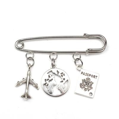 Handmade Silver Color Earth Passport Airplane Charm Pendant Travel Brooch Women Fashion Jewelry Souvenir Gift